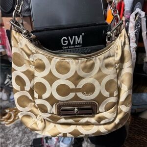 Coach Beige and Gold Shoulder Bag